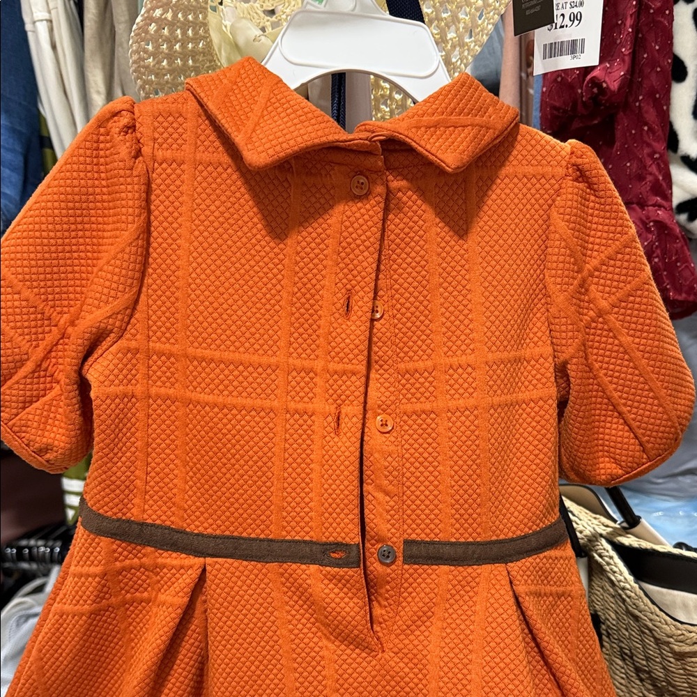Janie and Jack Orange Textured Kids Dress - Picture 4 of 5